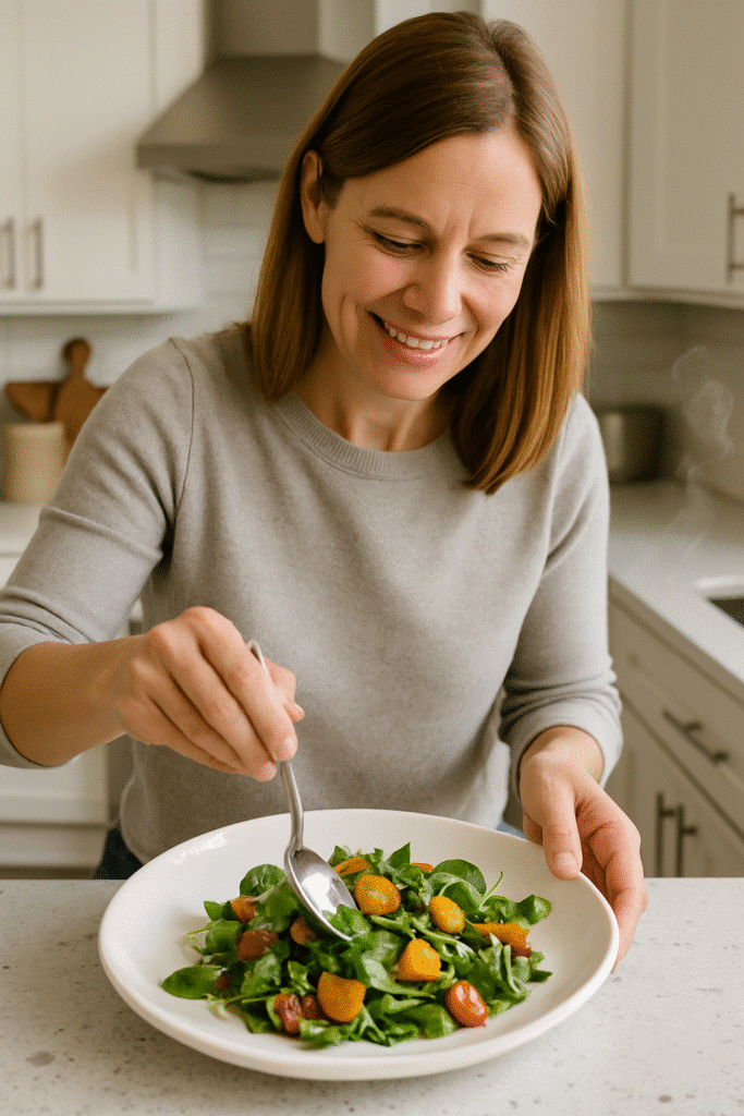 Preparation de salade en cuisine moderne 1