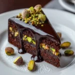 Luxury chocolate dessert in Dubai with rich ganache and pistachio topping