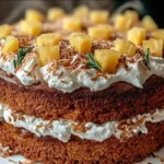 Pineapple cake recipe with whipped cream and toasted coconut topping