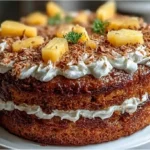 Pineapple cake recipe with whipped cream and toasted coconut topping