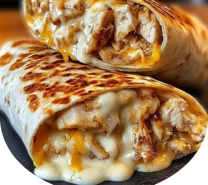 Cheesy garlic chicken wraps served with fresh herbs and spice