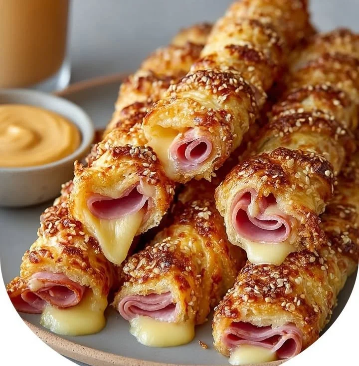 Homemade ham and cheese sticks served on a plate
