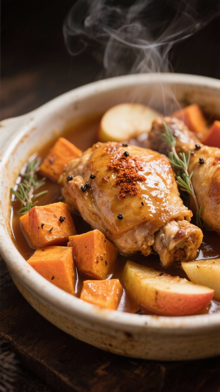 This Fall Crockpot Recipe Will Make Your Kitchen Smell Like a Candle Store (But You Can Actually Eat It) 2 Close-up detail: Melt-in-your-mouth chicken thighs nestled in a glossy maple-cider gravy with tender