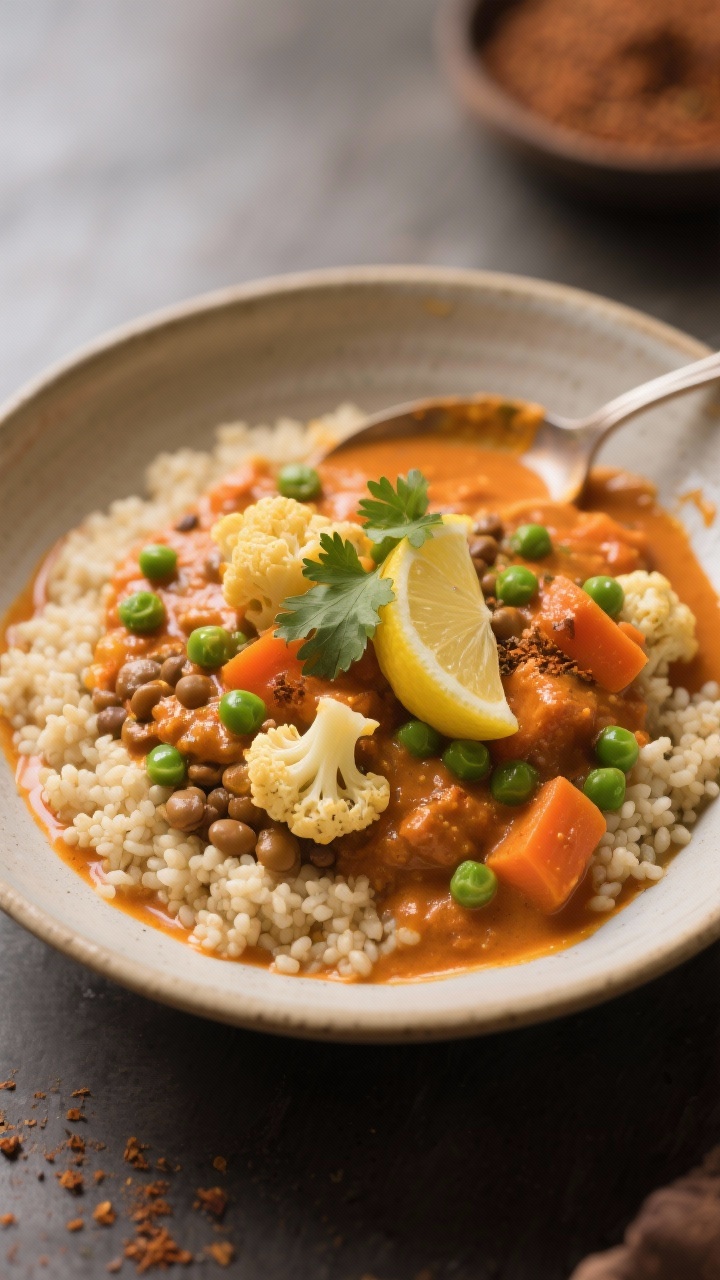Set It, Forget It, Devour It: The Only Vegetarian Crockpot Recipes You’ll Actually Crave 4 Final dish presentation: Restaurant-quality bowl of creamy tikka-style crockpot stew—sunset-orange