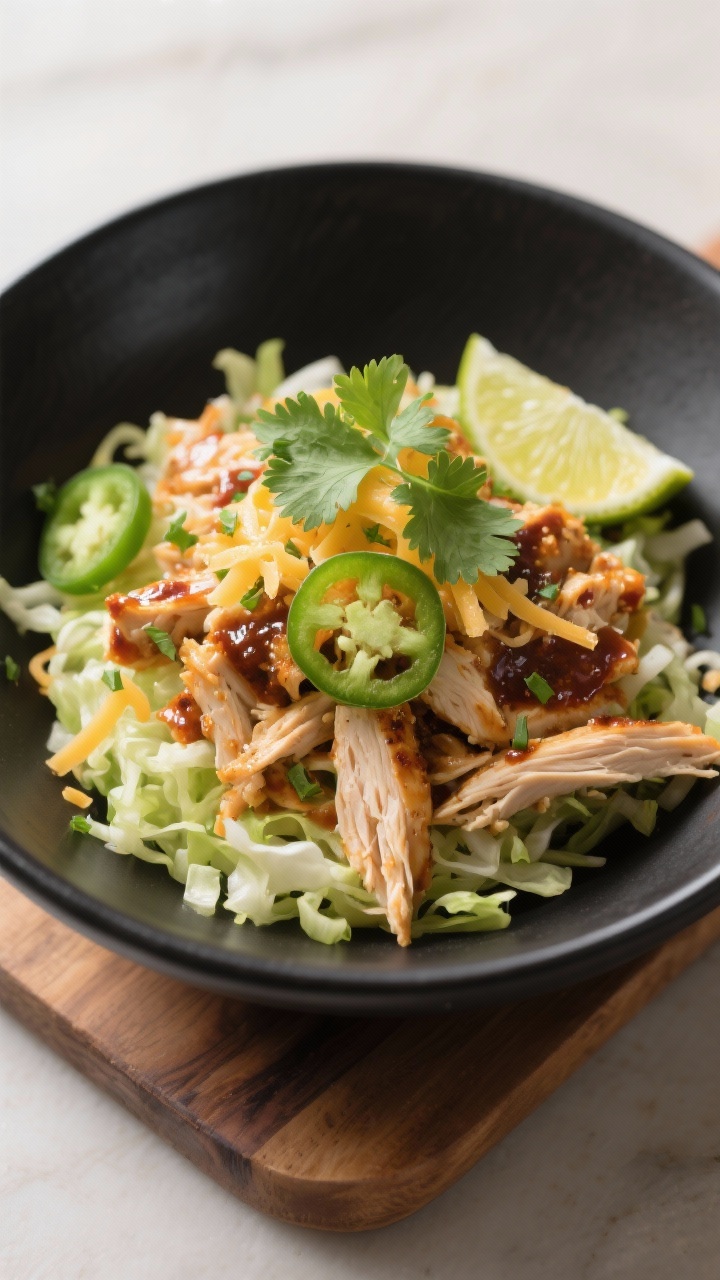 Low Carb High Protein Crockpot Recipes That Practically Meal Prep Themselves (And Taste Like a Cheat Day) 4 Final dish presentation: Restaurant-quality plate of Chipotle Lime Chicken bowls—shredded chicken