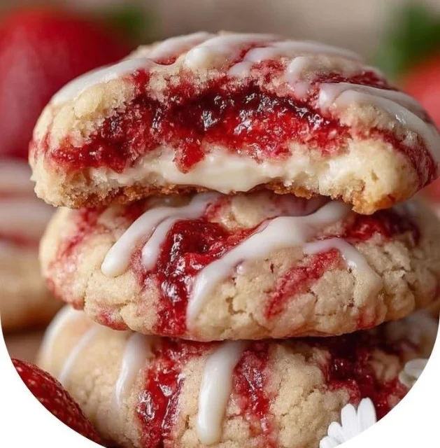 Delicious strawberry cheesecake cookies on a plate