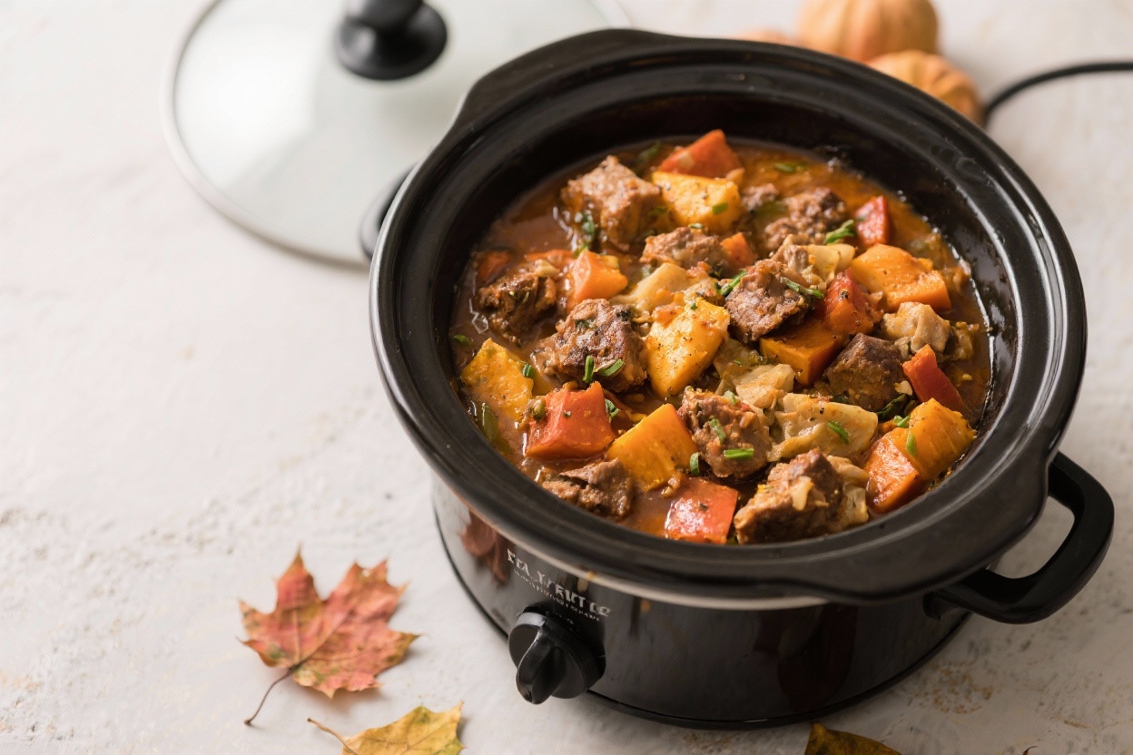 This Fall Crockpot Recipe Will Make Your Kitchen Smell Like a Candle Store (But You Can Actually Eat It) 5 Warm crockpot filled with sliced apples, cinnamon sticks, and bubbling brown sugar sauce, creating a cozy fall aroma in a rustic kitchen