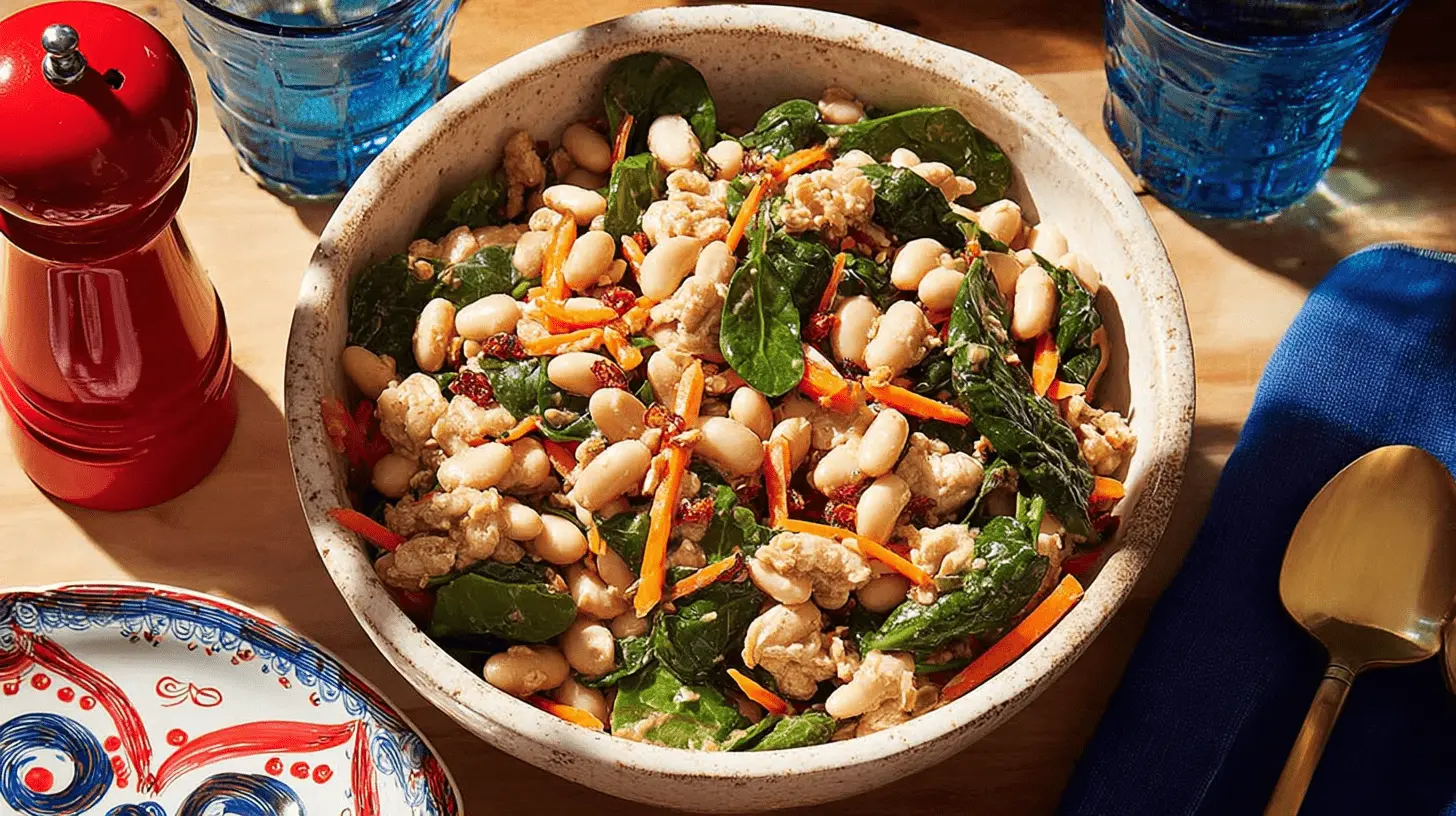 Delicious & Easy Low Cholesterol Lunch Ideas 2 A vibrant and healthy rustic bowl filled with white beans, greens, and carrots, perfect for low cholesterol lunch ideas.