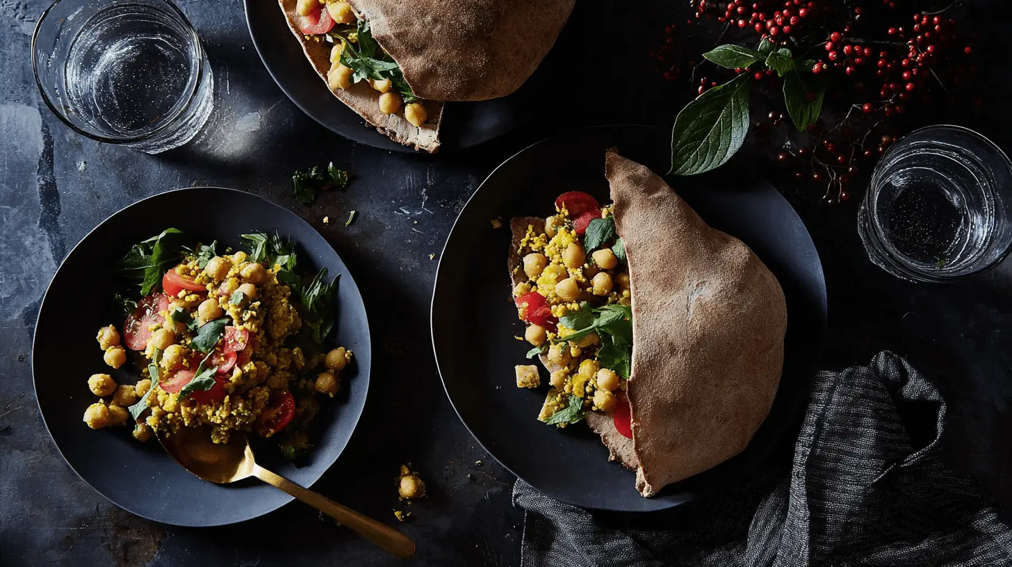 Healthy chickpea and grain salad with pita, a perfect option for delicious lunch ideas for work.