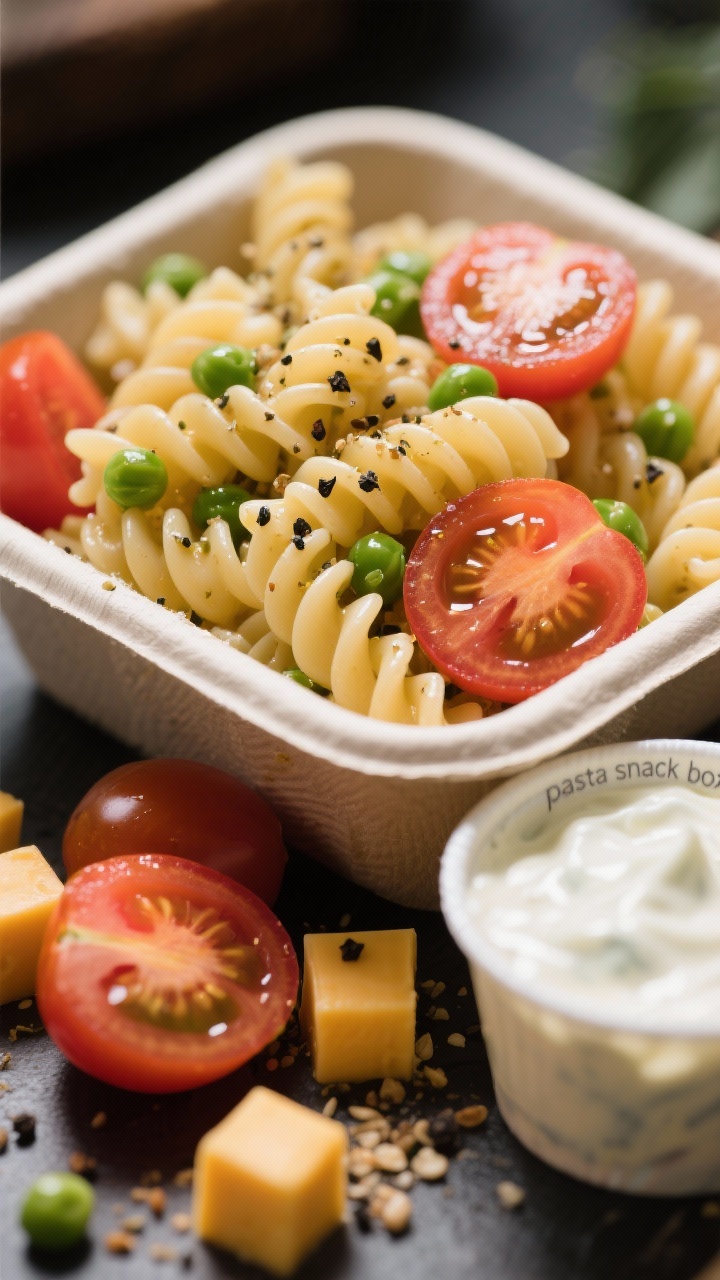 27 Genius Cold Lunch Ideas for Toddlers That They’ll Actually Eat (And You’ll Actually Have Time to Make) 3 Close-up detail of cooled “pasta snack box” spirals tossed with olive oil and peas, nestled next