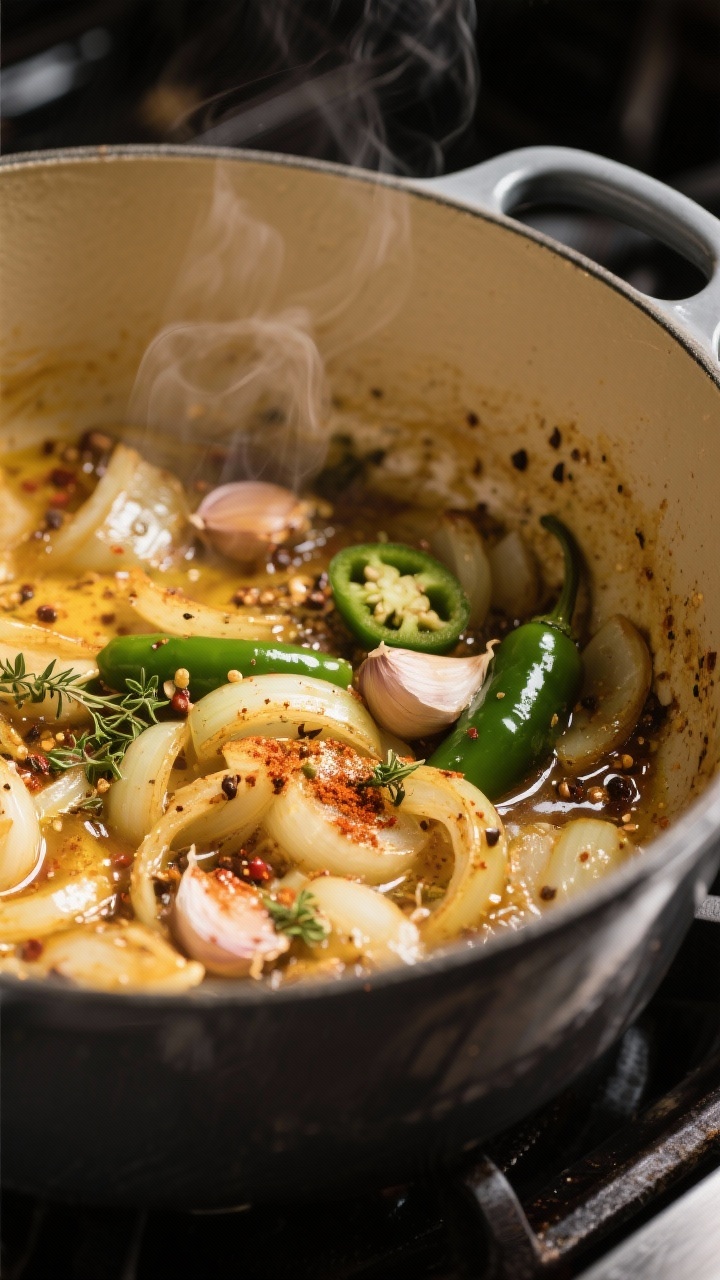 White Chicken Chili Recipe That Wins Weeknights: Creamy, Cozy, and Shockingly Fast 2 Cooking process close-up: Sautéed onion, garlic, and jalapeño with toasted cumin, coriander, orega