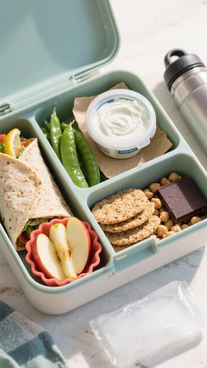 Field Trip Lunch Ideas That Don’t Melt, Mangle, or Make Kids Trade Them Away 3 Tasty top view: Overhead shot of a bento-style field trip lunch box fully packed and compartmentaliz