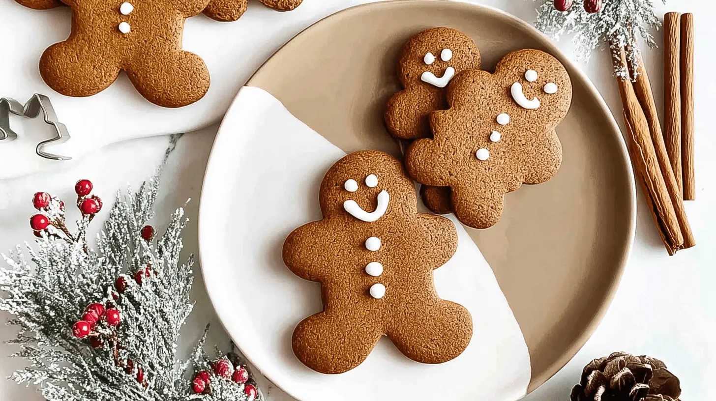 The Best Soft Gingerbread Cookies: Chewy & Perfectly Spiced! 2 Delicious soft gingerbread cookies with white icing, festive decorations, and spices on a bright holiday spread.