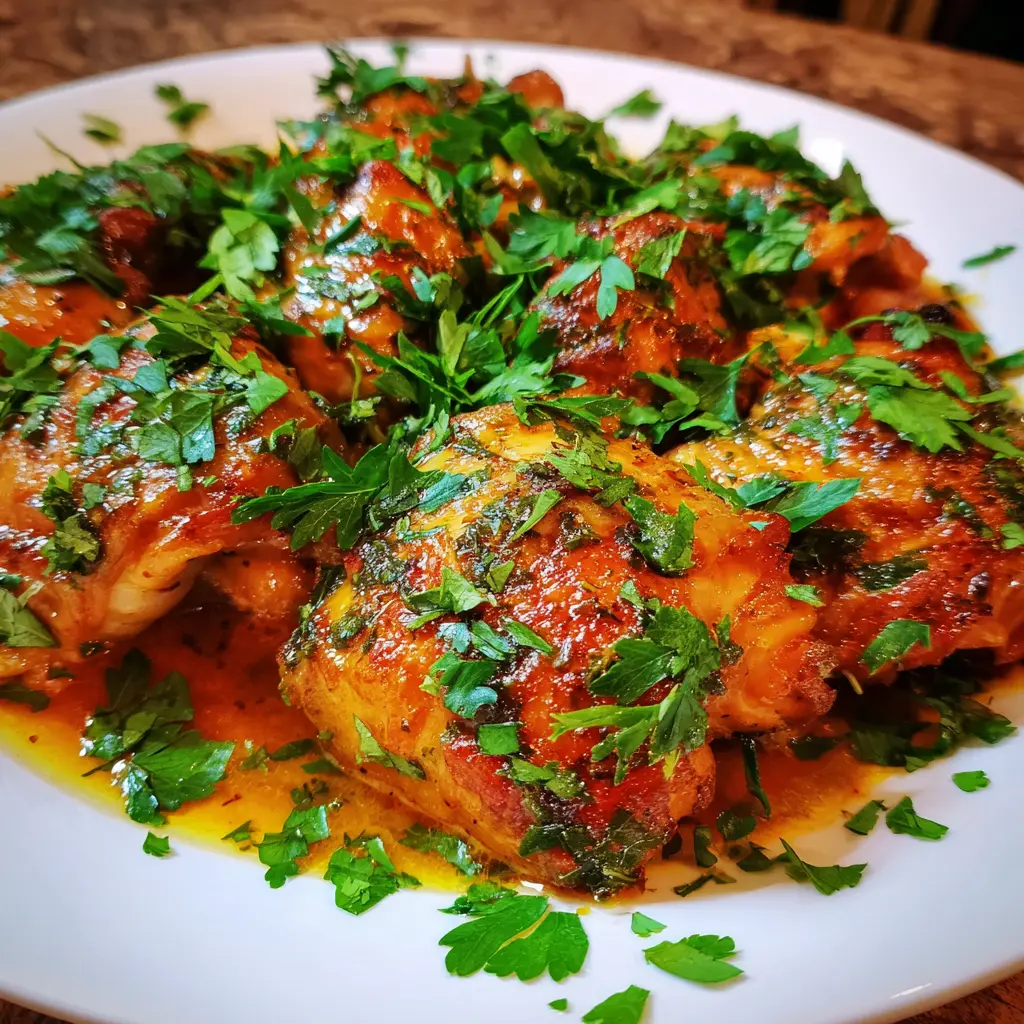 Ultimate Tender Chicken Thigh Crockpot Recipes 2 Succulent, sauced chicken thighs with fresh parsley, a delicious option for chicken thigh crockpot recipes.