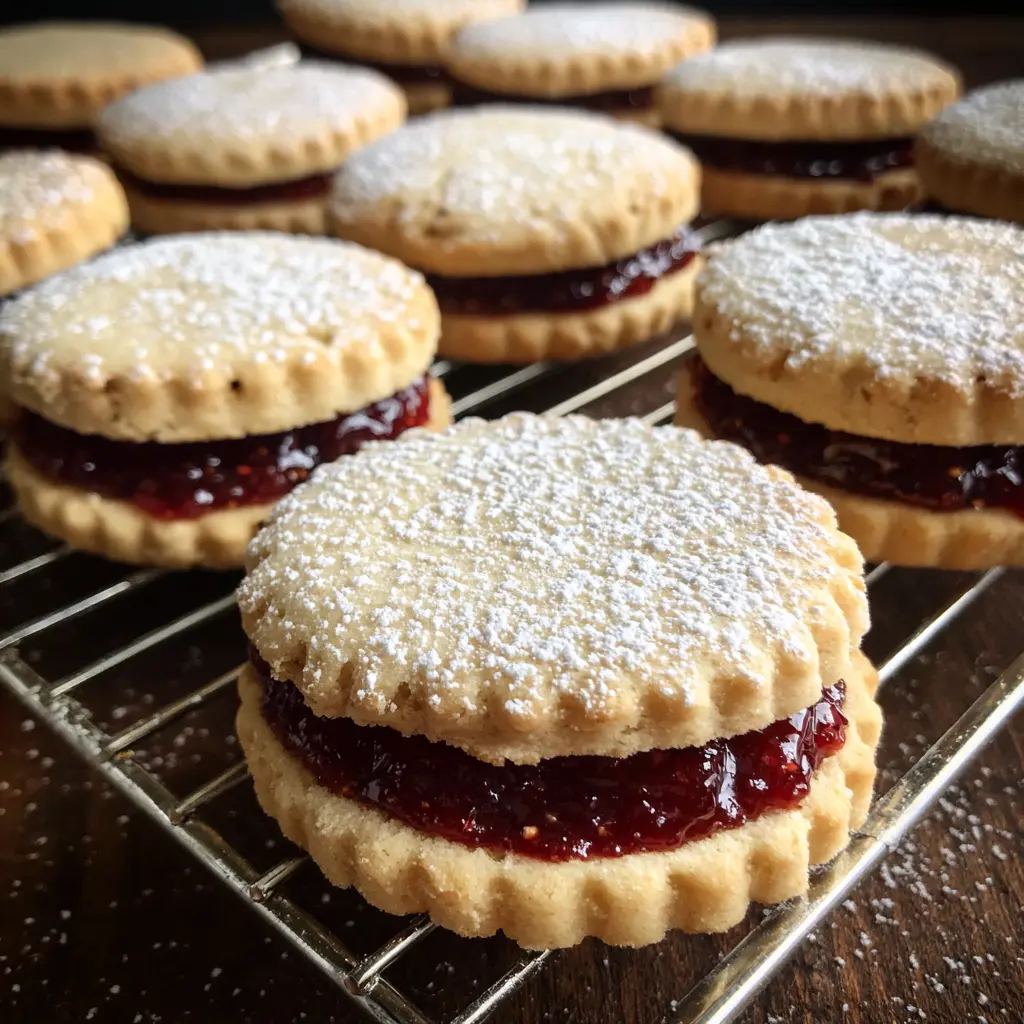Delicious homemade Linzer cookies with vibrant red jam and powdered sugar, perfect for any Linzer cookies recipe.