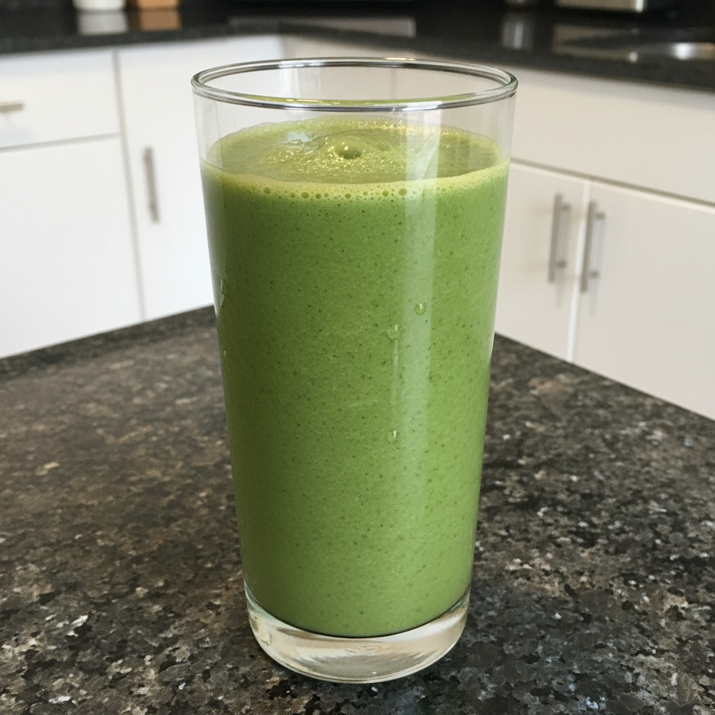 Spinach Banana Smoothie: The Ginger-Pepper Secret for No Green Taste 2 A vibrant green spinach banana smoothie in a clear glass, garnished and ready to drink.