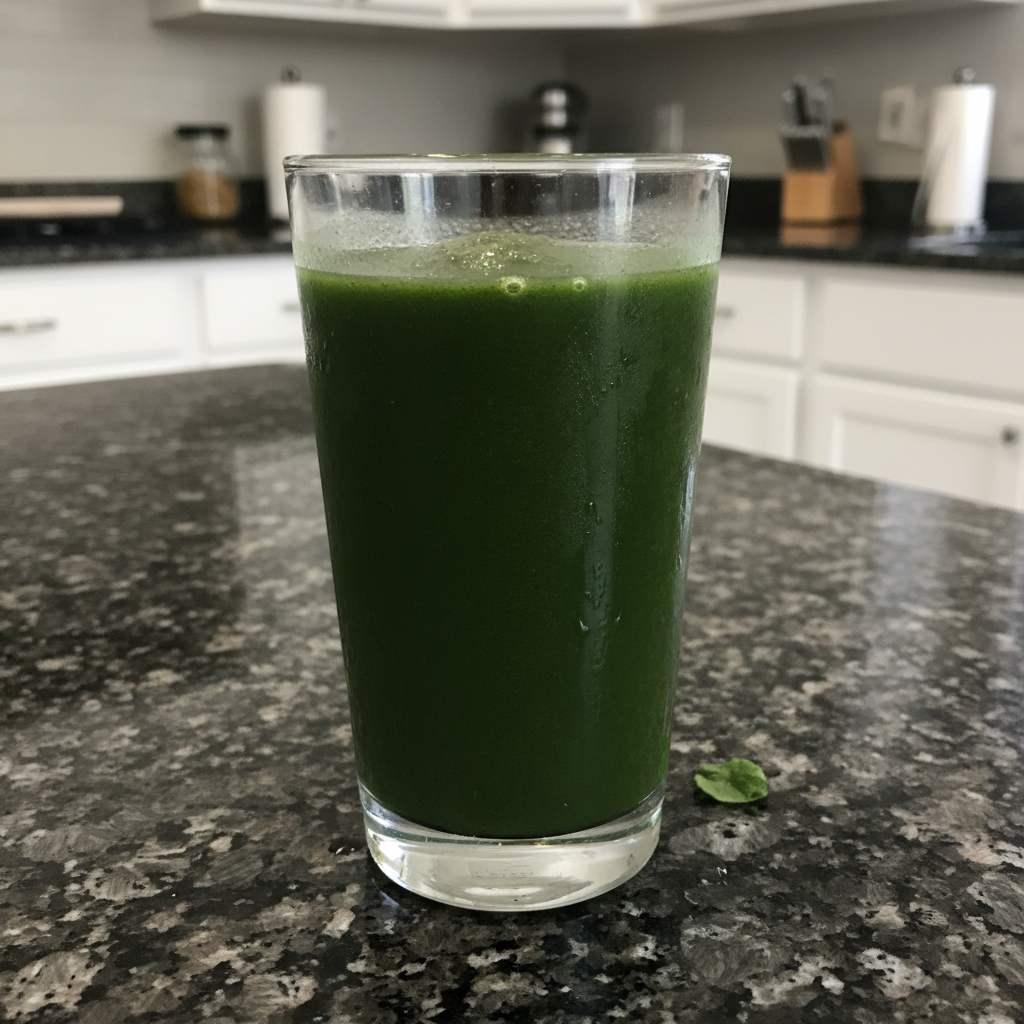 Spinach Banana Smoothie: Creamy, Healthy & Delicious with a Chia Twist 2 A vibrant green Spinach Banana Smoothie in a tall glass with a straw, garnished with fresh spinach leaves.