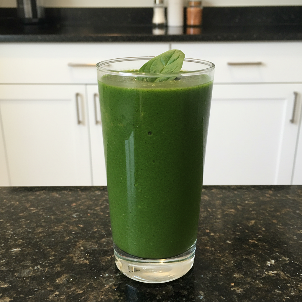 The Ultra-Creamy Spinach Banana Smoothie You'll Crave 2 A vibrant green spinach banana smoothie in a tall glass, garnished with fresh spinach and a banana slice, ready to enjoy.