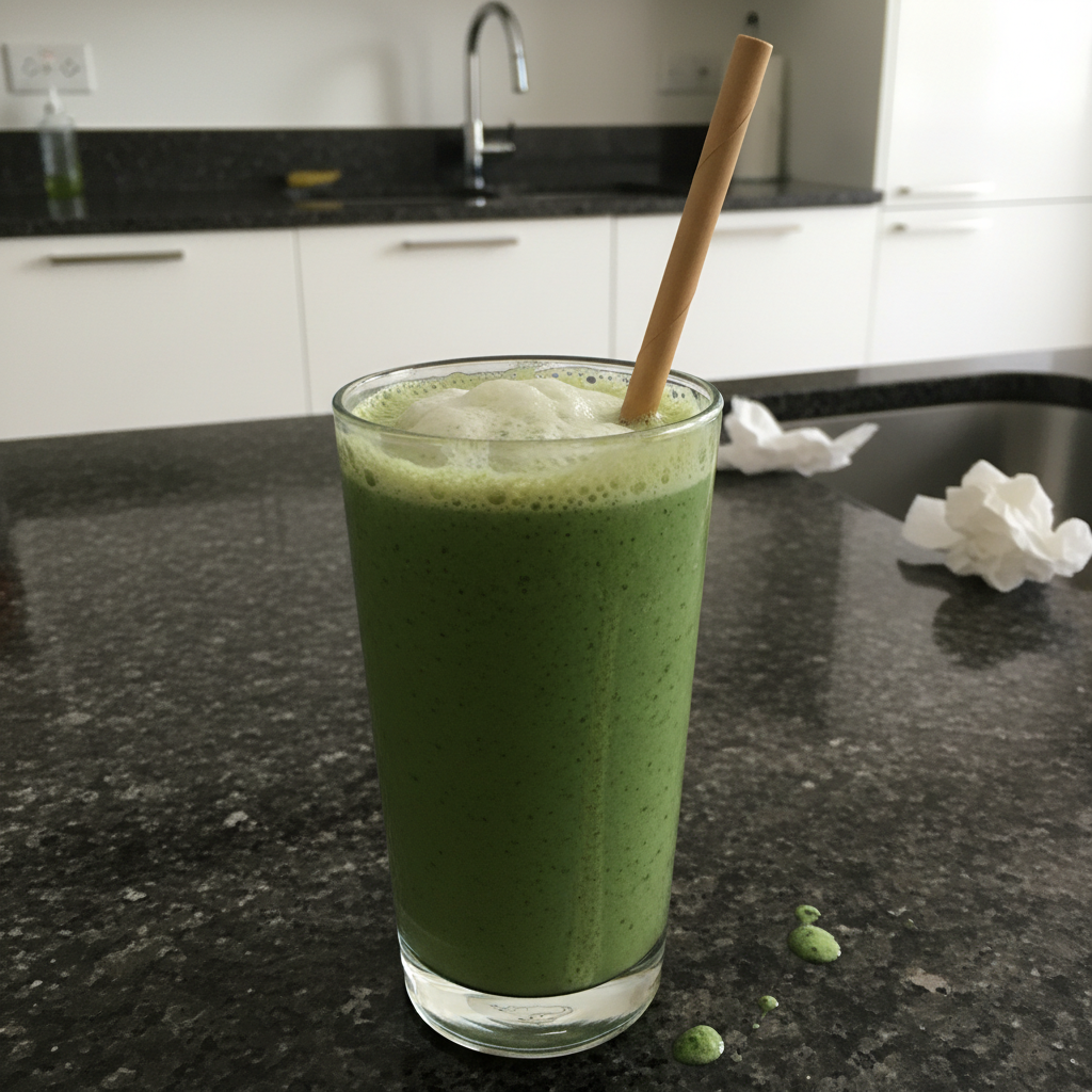 Ginger Spinach Banana Smoothie: Your Creamy, Healthy Boost 2 A vibrant green Spinach Banana Smoothie in a clear glass with a straw, garnished with a spinach leaf and banana slice.