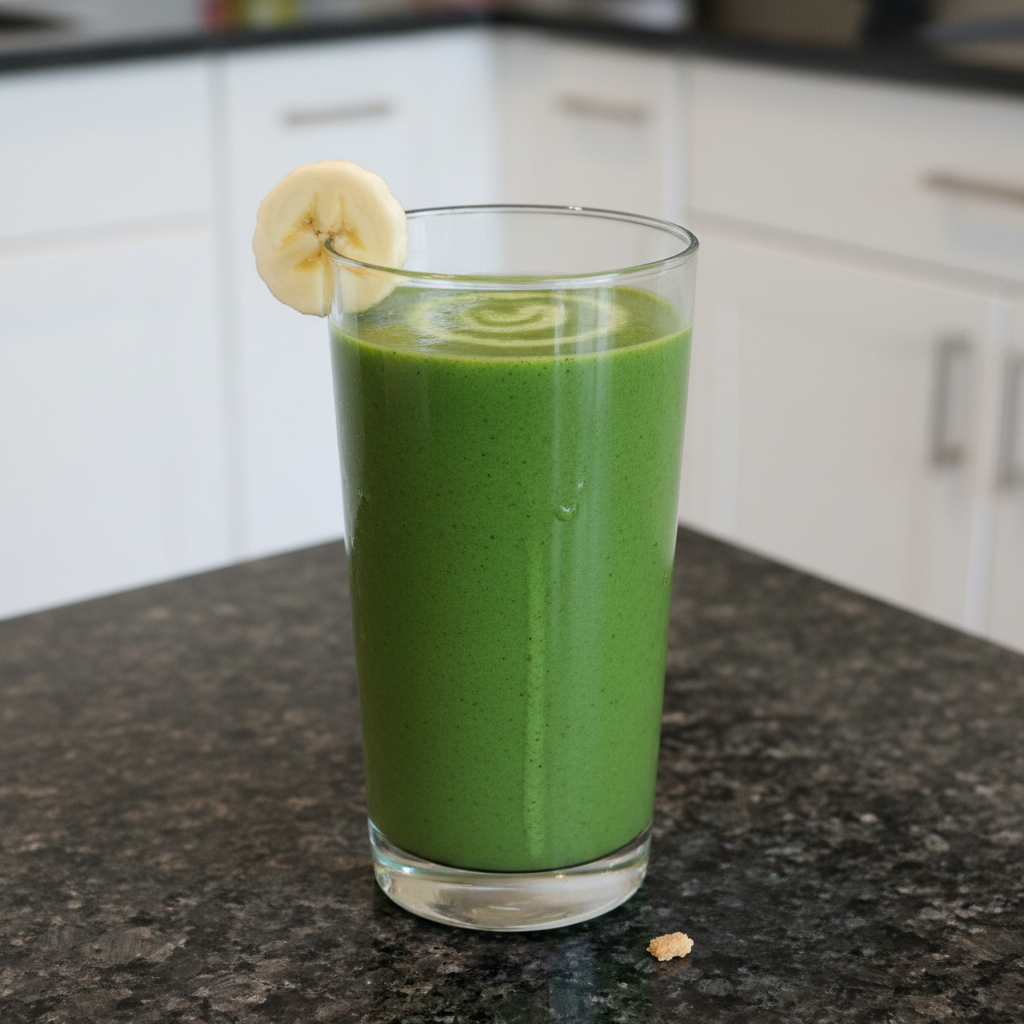 Spinach Banana Smoothie: The Creamiest & Easiest Recipe! 2 A vibrant green Spinach Banana Smoothie served in a tall glass with a straw, ready to enjoy.