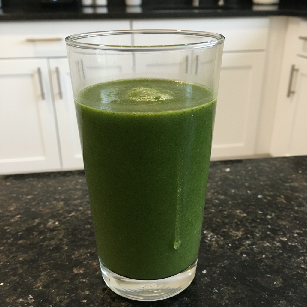 Spinach Banana Smoothie 2 A vibrant green Spinach Banana Smoothie in a glass with a straw, garnished with a banana slice.